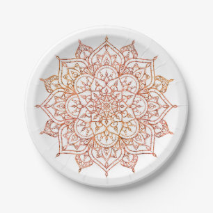 Prato De Papel Mandala Rosa e Laranja em Glam Branco