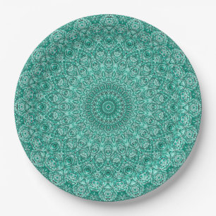 Prato De Papel Mandala Turquesa com Simetria Intrincada