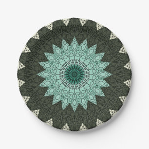 Prato De Papel Mandalas caleidoscópio em verde e azul