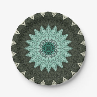 Prato De Papel Mandalas caleidoscópio em verde e azul