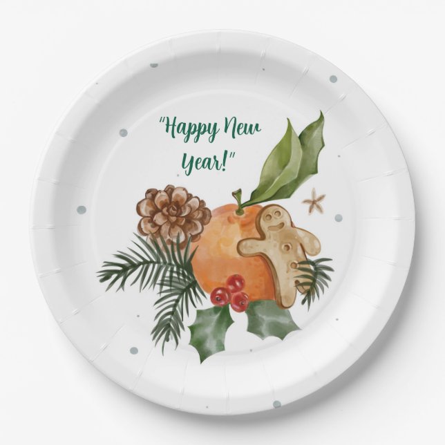 Prato De Papel "Mandarim e feriado delrece aquarela" (Frente)