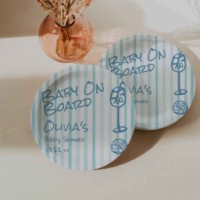 Prato De Papel Manhã De Verão Chorada Azul Bebê Em Chá de fraldas (Criador carregado)