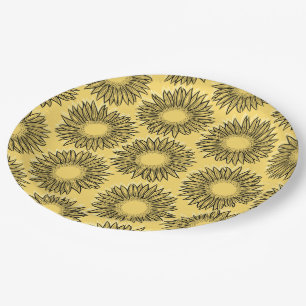 Prato De Papel Mão De Girassol Russo Floral Desenhada