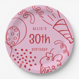 Prato De Papel Mão Desenhada Qualquer Balão De Aniversário De Ida