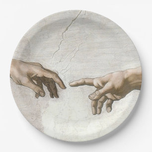 Prato De Papel Mãos de Michelangelo Criação de Adão Arte Fina