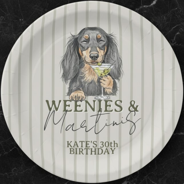 Prato De Papel Mãos Desenhadas e Martinis Dachshund (Celebrate with this Hand Drawn Weenies and Martinis Dachshund Paper Plate! )
