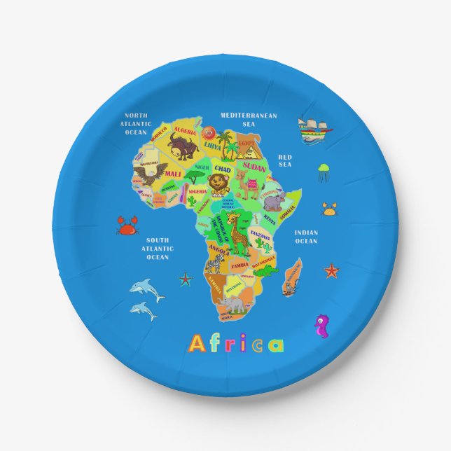 Prato De Papel Mapa Africano para Crianças (Frente)