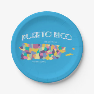 Prato De Papel Mapa Colorido de Porto Rico