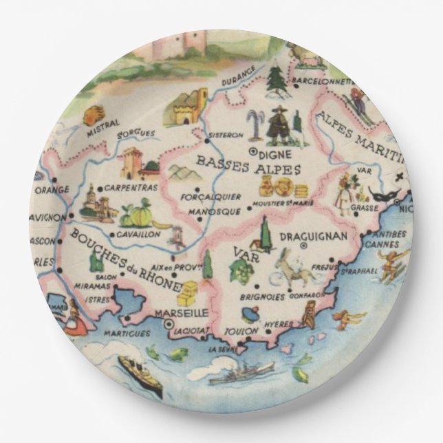 Prato De Papel Mapa da Provença França (Frente)