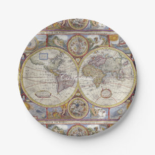 Prato De Papel Mapa da Vintage do Viajante do Mundo