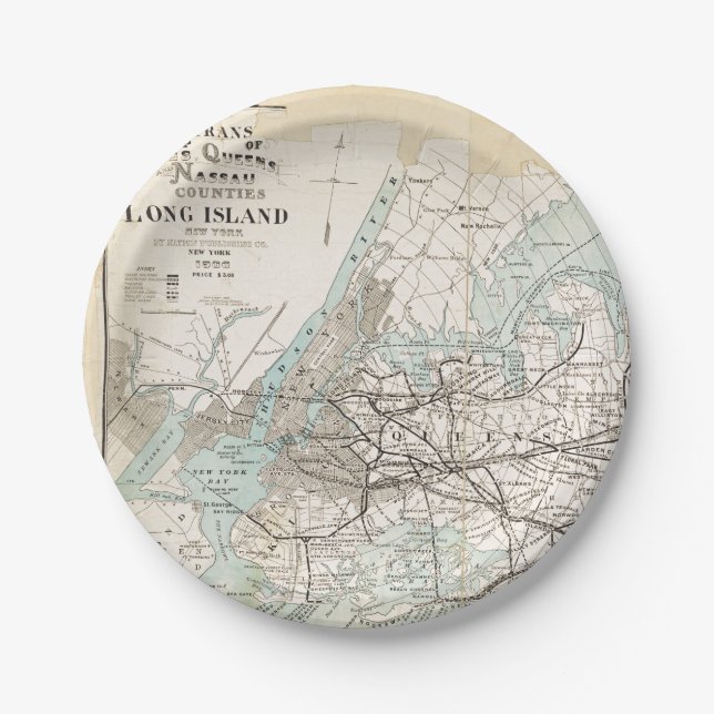 Prato De Papel Mapa de Reis, Rainhas, Long Island (Frente)