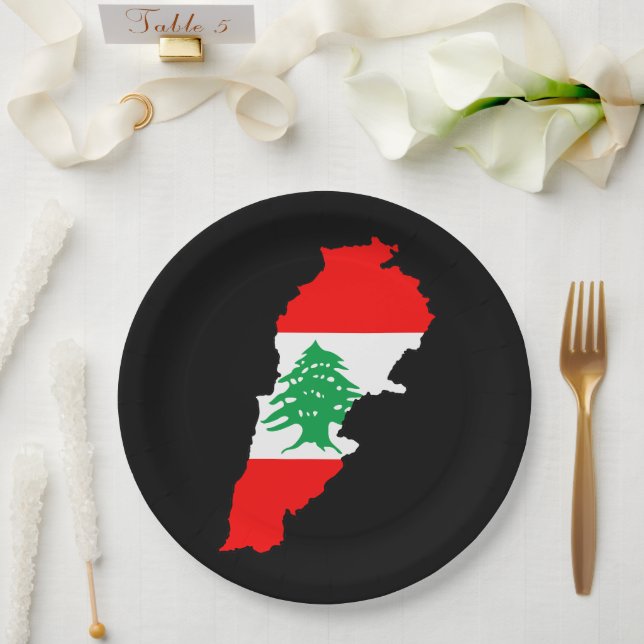 Prato De Papel Mapa do Líbano com Bandeira (Casamento)