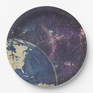 Prato De Papel Mapa do Mundo Vintage Celestial (1)