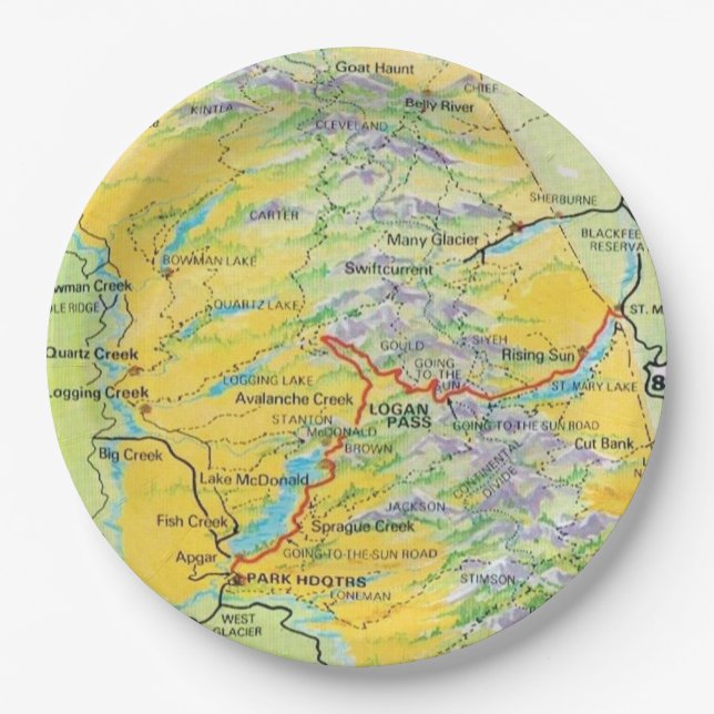 Prato De Papel Mapa do Parque Nacional da Geleira (Frente)