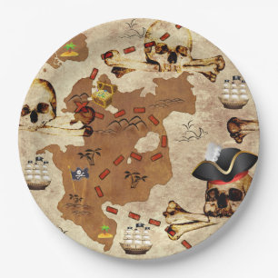 Prato De Papel Mapa do tesouro do Caveira e Ossos Pirata