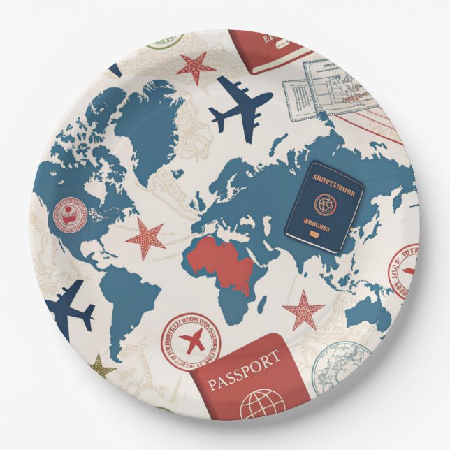 Prato De Papel Mapa Mundial de Viagem Padrão (Frente)