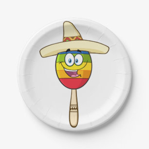 Prato De Papel Maraca com Sombrero Colorida Festa