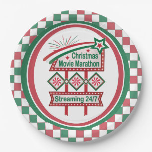 Prato De Papel Maratona Retro Marquee Festiva do Filme de Natal