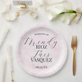 Prato De Papel Marble Abstract Pink Wedding Script Black 