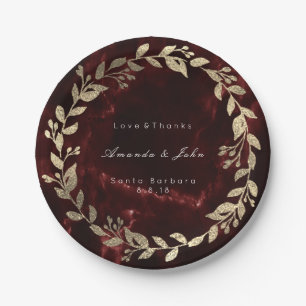 Prato De Papel Marble Burgundy Dourada Flaorera Floral Luxo