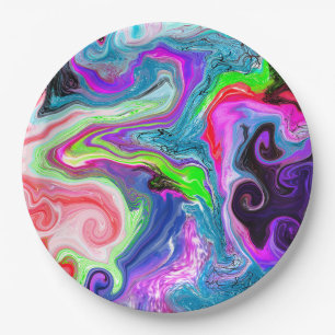 Prato De Papel Marble Colorful Fluid Art