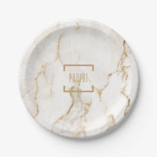 Prato De Papel Marble de Efeito Dourado do Nome Personalizado