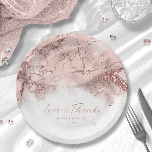 Prato De Papel Marble Glitter Wedding Rosa V1 ID644 (Criador carregado)