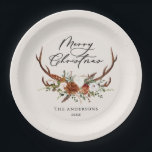 Prato De Papel marca d'água natal natal alegre floral natal<br><div class="desc">Feliz design de natal,  rustic stag floral nós fazemos um roteiro da bela coleção natural,  terracota,  negra e verde de sábio moderna.</div>