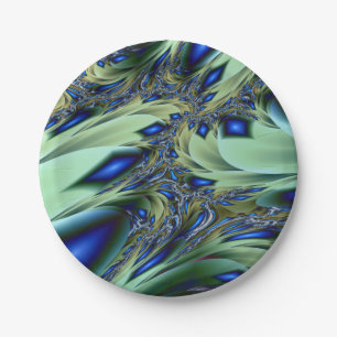 Prato De Papel Marcado Arte Fractal Verde e Azul