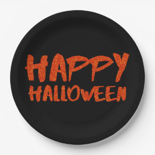 Prato De Papel Marcador de Brilho Laranja Feliz Halloween