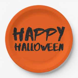 Prato De Papel Marcador Preto com Glitter Feliz Halloween