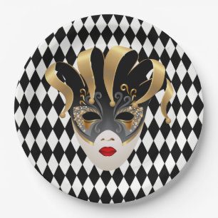 Prato De Papel Mardi Gras Black & White Diamond