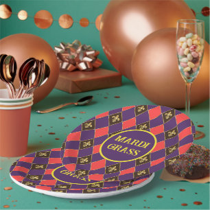 Prato De Papel Mardi Gras Carnaval Fleur de Lis Diamond Decore