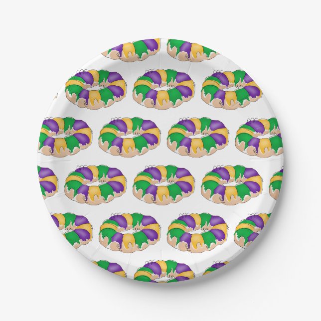Prato De Papel Mardi Gras King Cake Paper Plates (Frente)