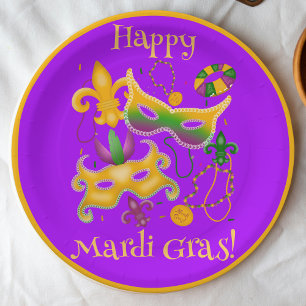 Prato De Papel Mardi Gras Mask Fleur de Lis Miçanga King Cake