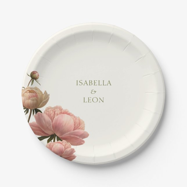 Prato De Papel Marfim | Trendy Vintage Rosa Wedding (Frente)