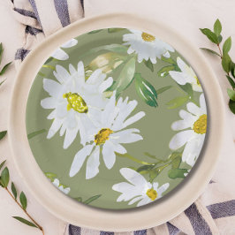 Prato De Papel Margarida Branca | floral de Verão Chá de fraldas
