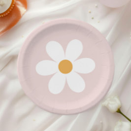 Prato De Papel Margarida retrô rosa claro boho