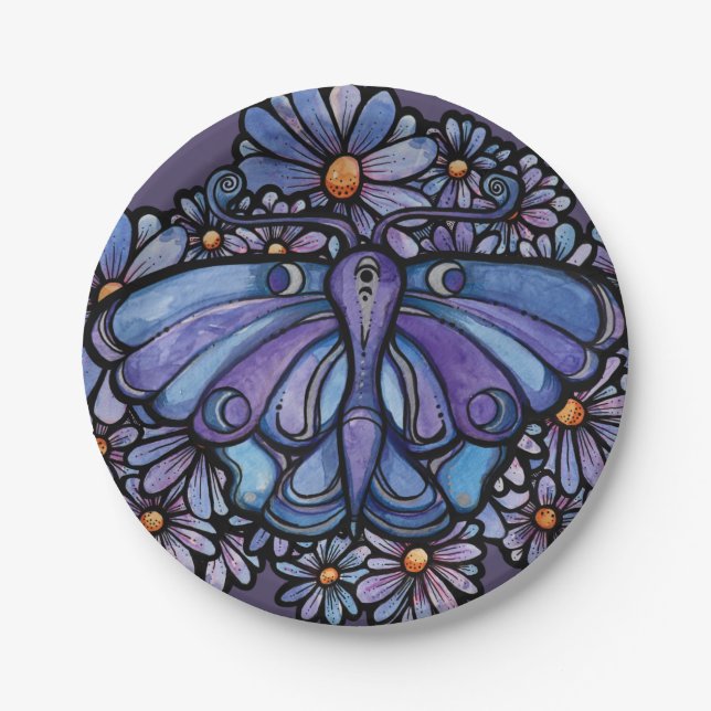 Prato De Papel Margaridas de Mariposa Lua Roxo          (Frente)