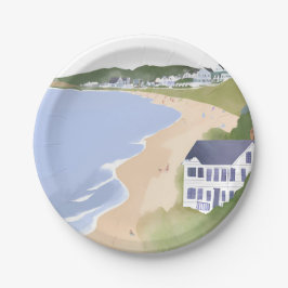 Prato De Papel Margens do Boné | Aquarela da Praia de Rhode Islan