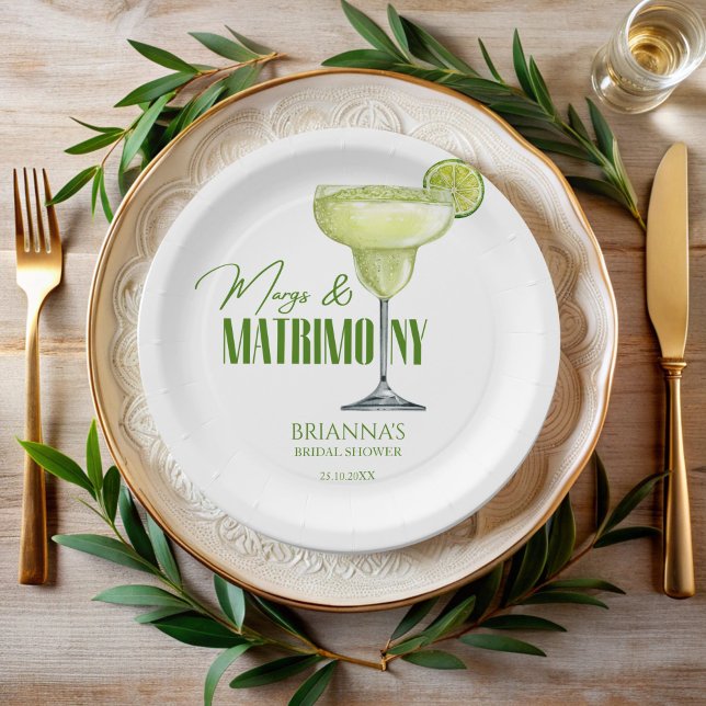 Prato De Papel Margs e matrimônio chá de noiva monogramado (Margs and matrimony bridal shower monogrammed paper plates personalized table decor custom plates)