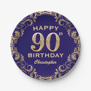 Prato De Papel Marinho 90 Festa de aniversário azul e brilhante D