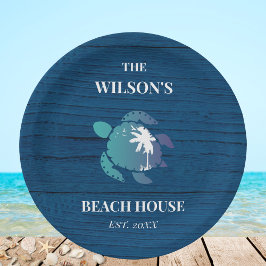 Prato De Papel Marinho Azul - Festa de Tartaruga de Madeira Rústi