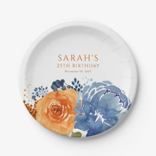 Prato De Papel Marinho Azul Laranja Terracotta Boho Queda Floral