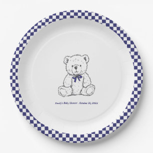 Prato De Papel Marinho Azul Verificado Urso de Teddy Nosso Pequen