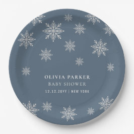 Prato De Papel Marinho Blue Boho Winter Snowflake Chá de fraldas