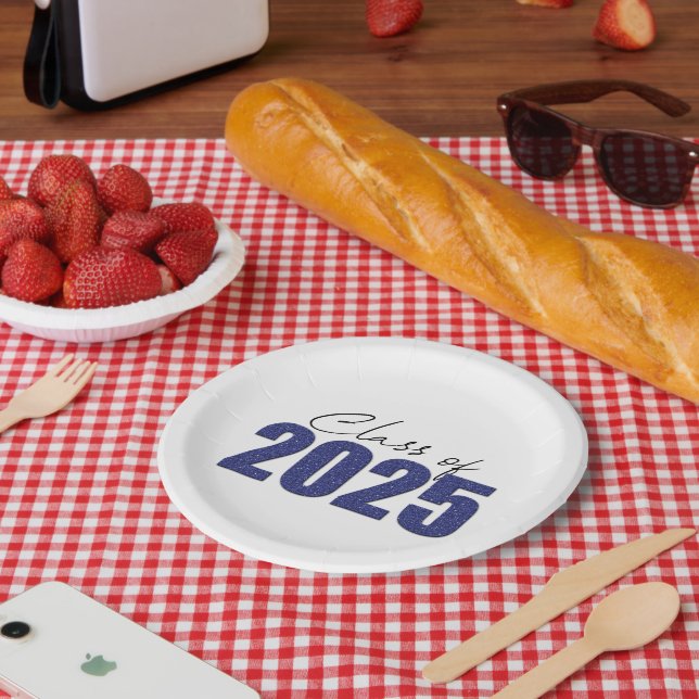 Prato De Papel Marinho Blue Glitter Classe de 2025 (Piquenique)