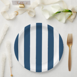 Prato De Papel Marinho Blue Stripes, White Stripes, Padrão Stripe