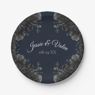Prato De Papel Marinho  Cinza Azul Negra Rosa Casamento Gótico