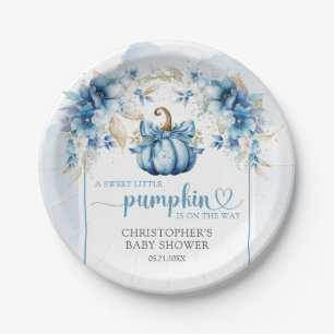 Prato De Papel Marinho de aquarela e flores de abóbora-dourada